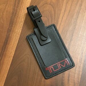 Tumi Black and Red Leather Luggage Tag